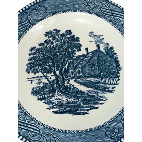 Lot of 2 Currier and Ives The Birthplace of Washington  Blue 7⅜" Salad Plate - Picture 5 of 6